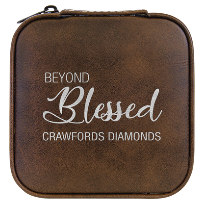 Lasered Leatherette Travel Jewelry Box with Tan Lining
