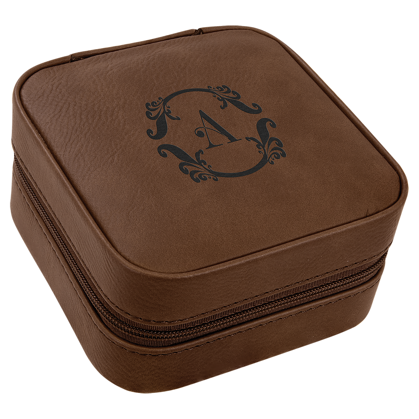 Lasered Leatherette Travel Jewelry Box with Tan Lining