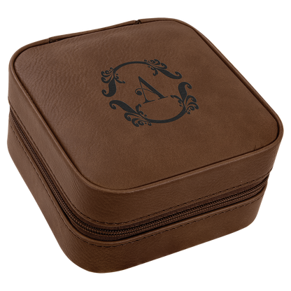 Lasered Leatherette Travel Jewelry Box with Tan Lining