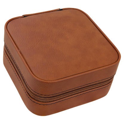 Lasered Leatherette Travel Jewelry Box with Tan Lining