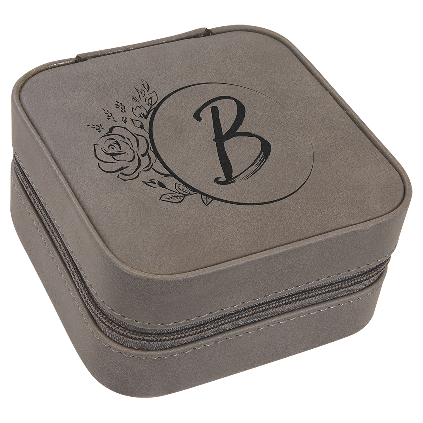 Lasered Leatherette Travel Jewelry Box with Tan Lining