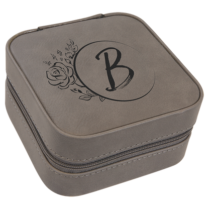 Lasered Leatherette Travel Jewelry Box with Tan Lining