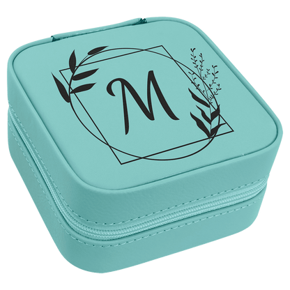 4" X 4" Teal Laserable Leatherette Travel Jewelry Box with Black Lining
