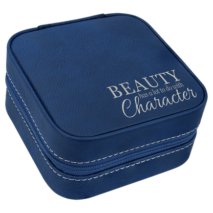 4" X 4" Blue/Silver Laserable Leatherette Travel Jewelry Box with Black Lining