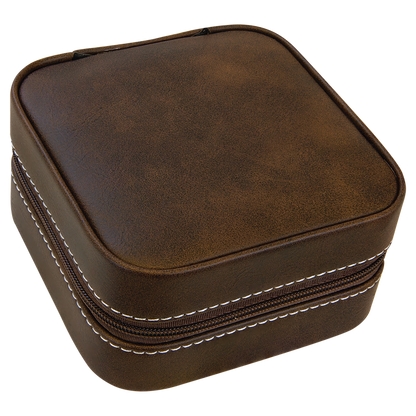 Lasered Leatherette Travel Jewelry Box with Tan Lining