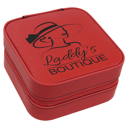 4" X 4" Red Laserable Leatherette Travel Jewelry Box with Black Lining