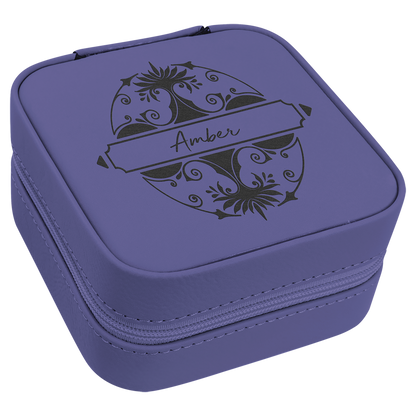 Lasered Leatherette Travel Jewelry Box with Tan Lining