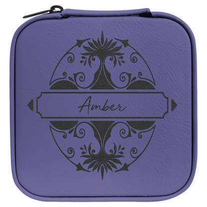 Lasered Leatherette Travel Jewelry Box with Tan Lining