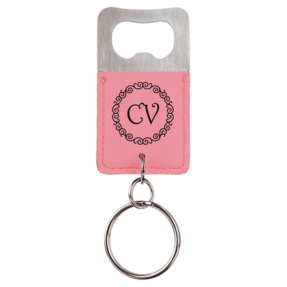 Leatherette Rectangle Bottle Opener Keychain