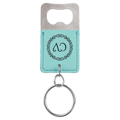 Rectangle Teal Laserable Leatherette Bottle Opener Keychain