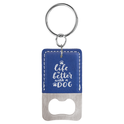 Leatherette Rectangle Bottle Opener Keychain