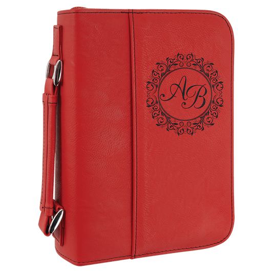 6 3/4" x 9 1/4" Red Leatherette Book/Bible Cover with Handle & Zipper