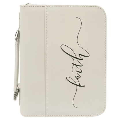 7 1/2" x 10 3/4" White Leatherette Book/Bible Cover with Handle & Zipper