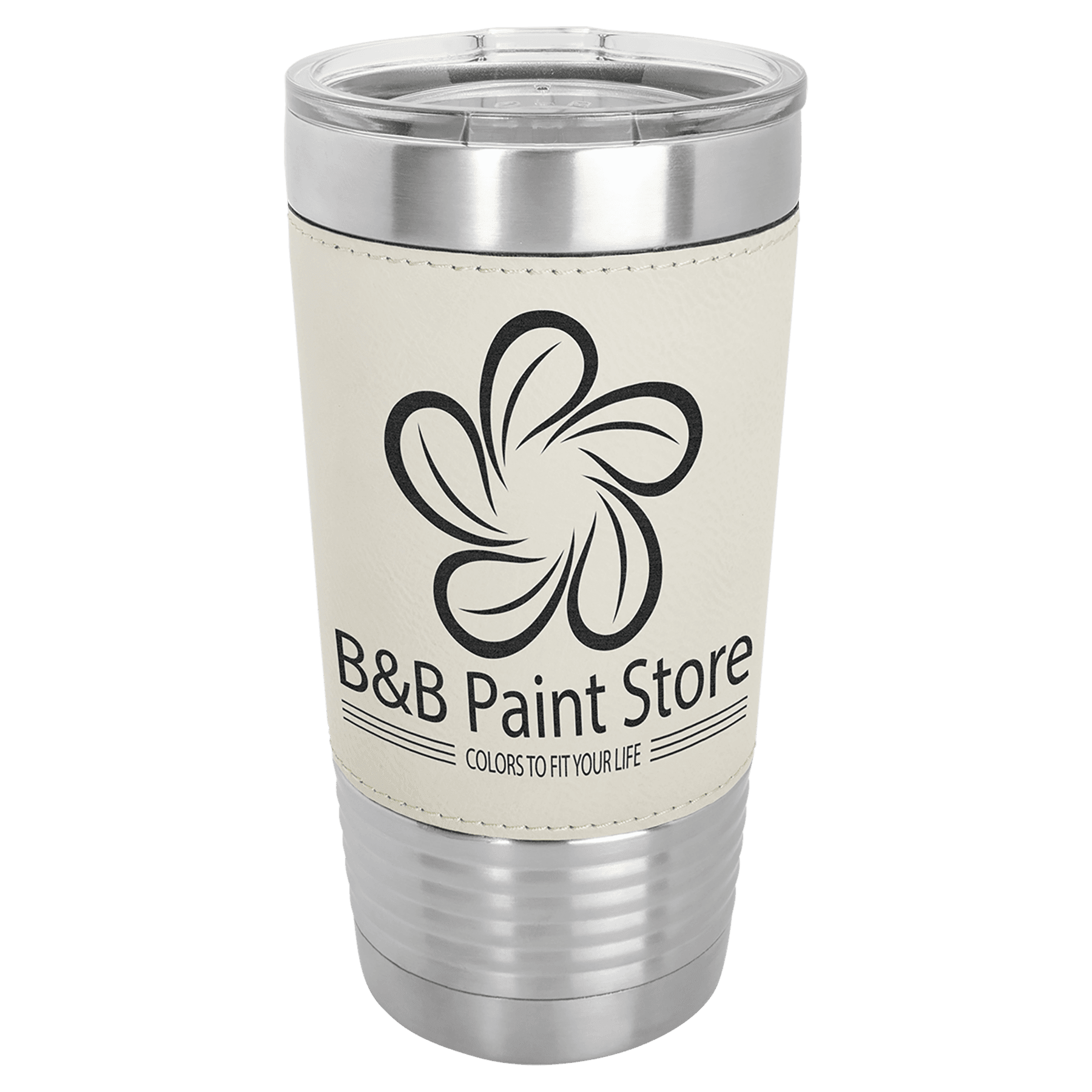 Polar Camel 20 oz. White/Black Laserable Leatherette Tumbler with Clear Lid