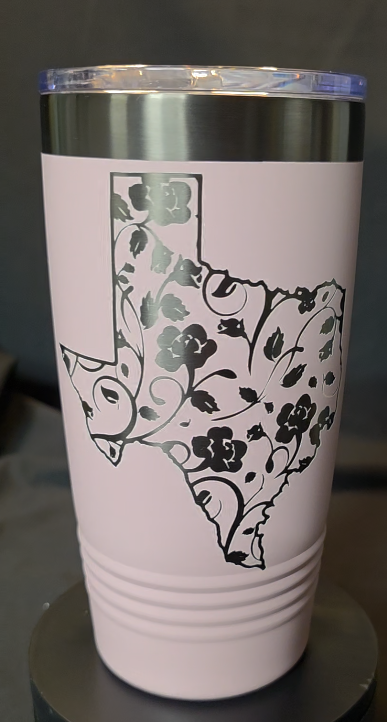 Floral Texas 20 oz Engraved Tumbler Blush/Ghost Black