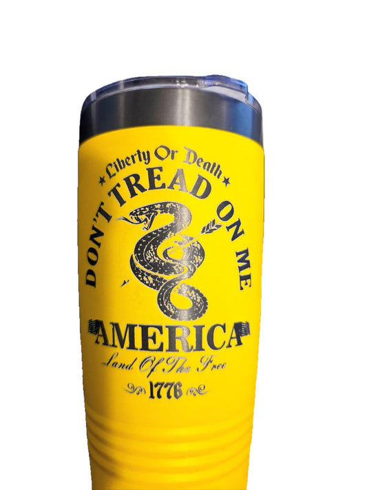 20oz “Liberty or Death” Don’t Tread On Me Tumbler — Yellow & Black