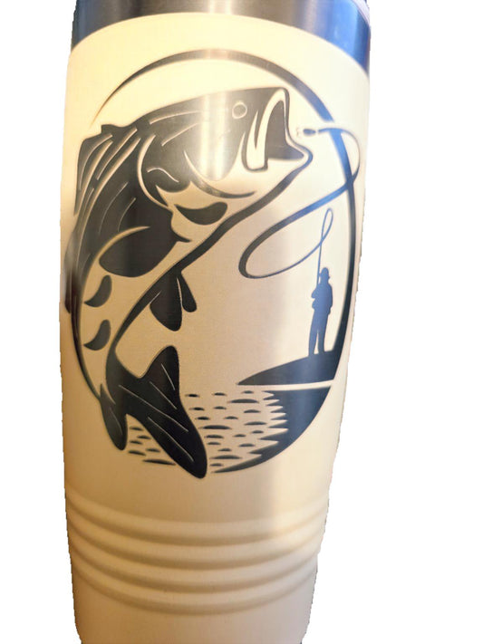 20oz Bass Fishing Engraved Tumbler — Warm Sand & Black