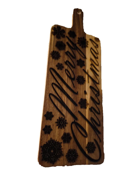 20.5" x 7.5" Acacia “Merry Christmas” Engraved Paddle Board – Functional Art & Holiday Decor