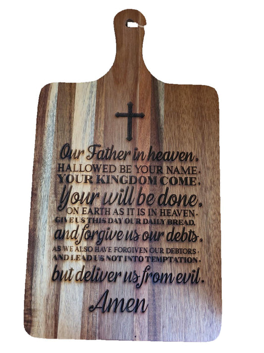 16" x 9" Acacia Cutting Board – The Lord’s Prayer Engraving