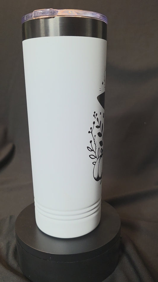 22oz Skinny Tumbler – Ghost in Witch Hat Design