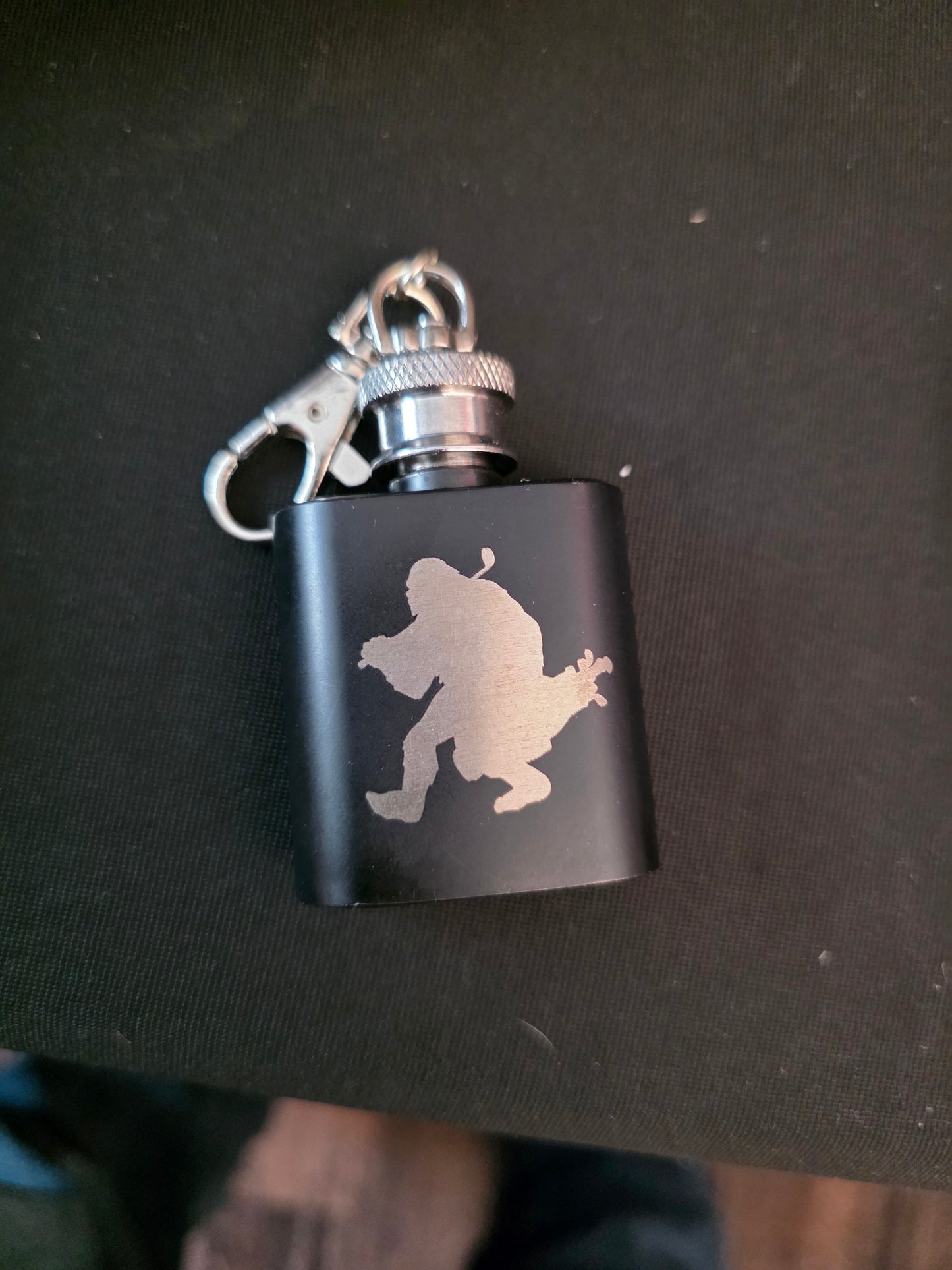 1oz Matte Black Keychain Flask – Laser Engraved
